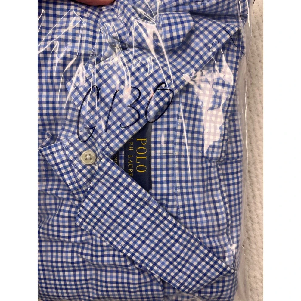 Polo Ralph‎ Lauren Blue Gingham Check Button Down Shirt 4XLT Big Tall Stretch